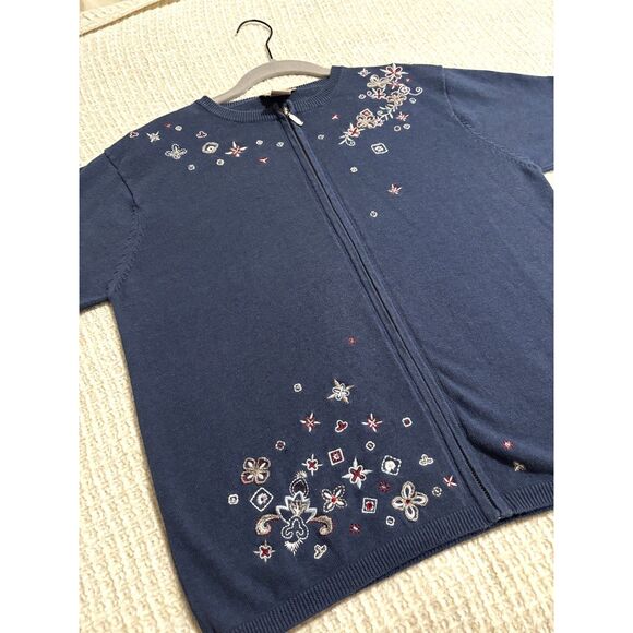 Vintage Teddi Embroidered Zip Cardigan Sweater M Cottagecore Boho Grandmacore - Picture 3 of 8